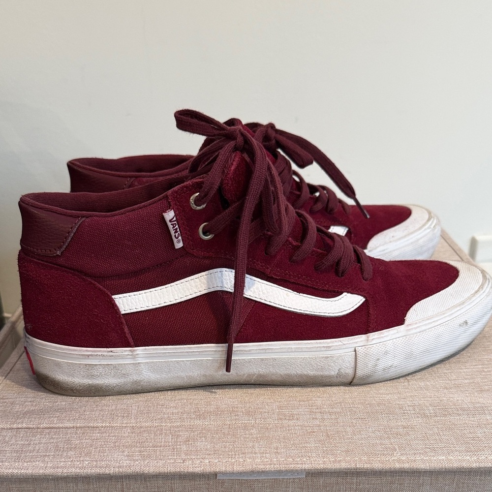 Vans Style 112 Mid Pro in Burgundy/White Shoes in Original Box - Picture 2 of 13